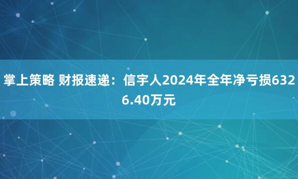 掌上策略 财报速递：信宇人2024年全年净亏损6326.40万元